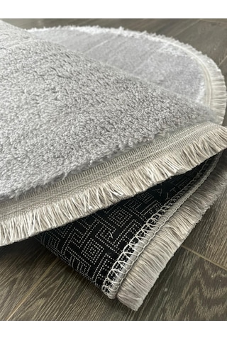 Melena Carpet Peluş Yolluk Kaymaz Taban Oval Banyo Paspası Yumuşak Modern Salon Mutfak Halısı Açık Gri