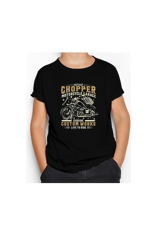 Zepplin Giyim West Coast Chopper Motorcycle Siyah Çocuk Tişört Siyah