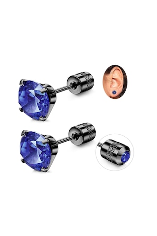 Mavi Paslanmaz Siyah Çelik Zirkon Taşlı Vidalı Yeşil Crystal Unis