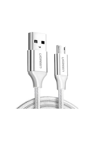 Ugreen Usb 2.0 A To Micro Usb Örgülü Hızlı Şarj Kablosu, 1m, Beyaz, 60151