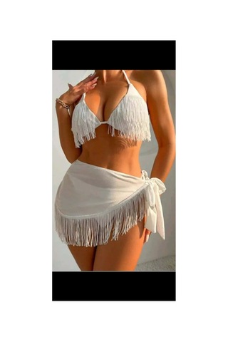 Nisanurtekstil 3'lü Bikini Takımı Beyaz Beyaz