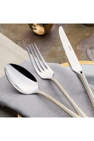 Nehir Fulya Altın Saten 89 Parça Kutulu Çatal Kaşık Bıçak Takımı