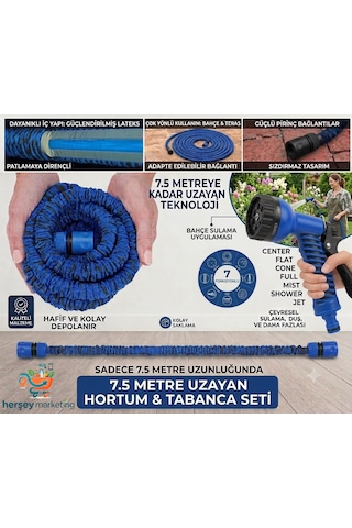 Tabancalı Sihirli Uzayan Hortum 7,5 Metre Bahçe Sulama Araç Yıkama Hortumu 7 Kademeli Sulama Başlığı 1