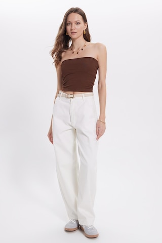 Tudors Kadın Slim Fit Dar Kesim Pamuklu Straplez Koyu Kahve Bluz-38849 Koyu Kahve