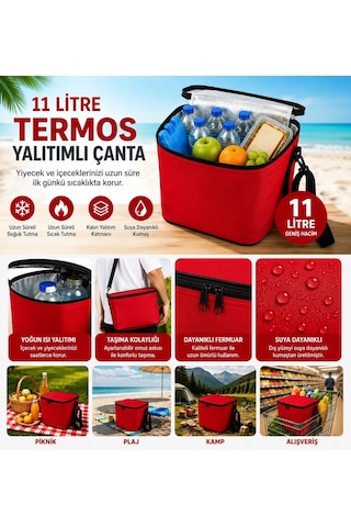 Termal Çanta Termos El Çantası Buzluk Piknik Çantası 11 Lt Soğutucu Çanta Kırmızı