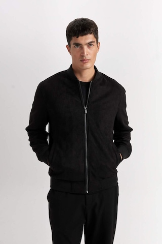 Defacto Slim Fit Dar Kesim Süet Kolej Yaka Fermuarlı Çift Cepli Mevsimlik Baharlık Bomber Mont Ceket A3866AX Siyah