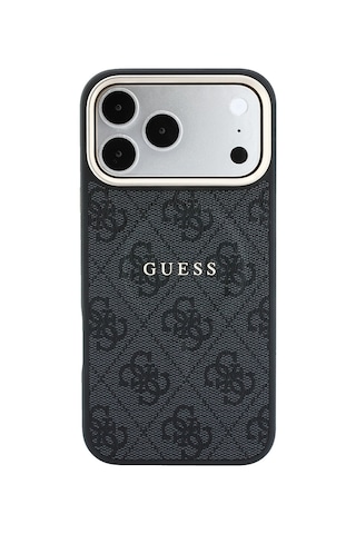 Apple iPhone Uyumlu 18 Pro Kılıf Guess Lisanslı M-safe C-magnet 4g Desenli Yazı Logolu Kapak Siyah