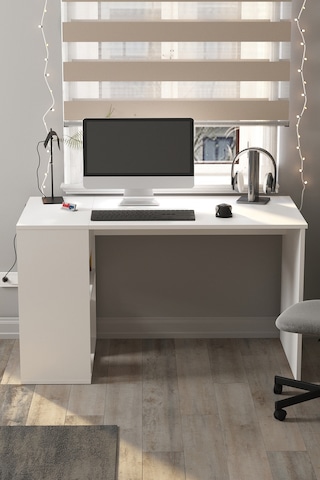 60x120 Cm Smyrna Çalışma Masası Kitaplıklı Ofis Masası Bilgisayar Masası Beyaz Beyaz