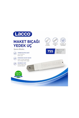Lacco 755 Maket Bıçağı Yedek Uç 18 Mm Keskin Çelik Segmentli Profesyonel Yedek Bıçak 5 Adet