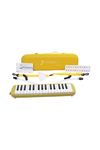 32 Tuşlu Özel Oval Çantalı Sarı Melodika Yedek Ağızlıklı