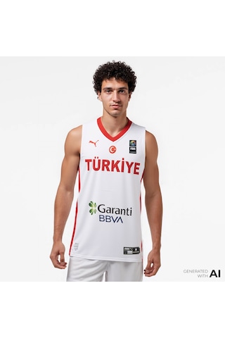 Puma Turkey V-neck Game Jersey Erkek Beyaz Basketbol Forması 606606