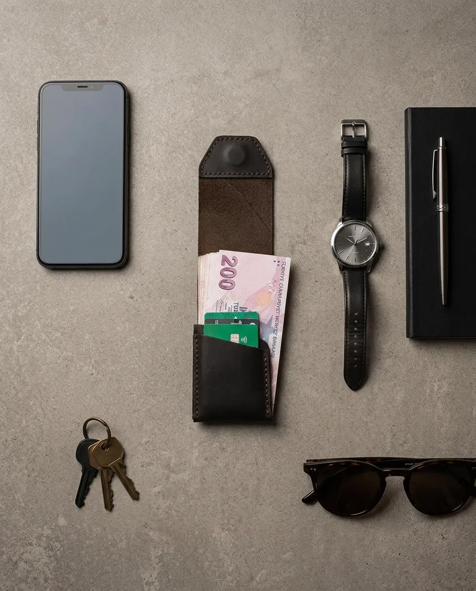 Natayleather %100 Hakiki Deri Compact Erkek Cüzdan Acı Kahve Renk - Viral Tasarım 7x10 Cm Mini Minimalist Dikey Cüzdan Acı Kahverengi
