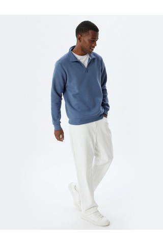 Koton Yarım Fermuarlı Yaka Sweatshirt Uzun Kollu Pamuk Karışımlı Mavi 5wam70002mk Mavi
