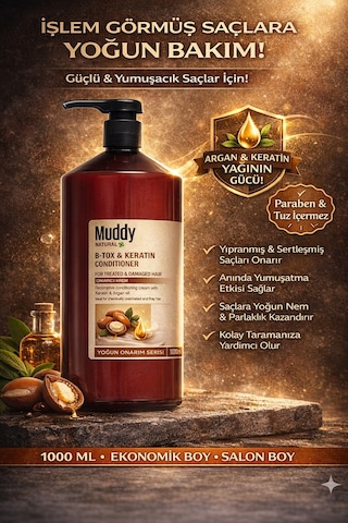 Muddy B-Tox & Keratin Onarıcı Saç Bakım Kremi 1 L