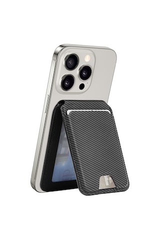 Standlı Magnetik Kartlık Wiwu Mw-003 Mag Wallet Siyah Karbon Tasarım