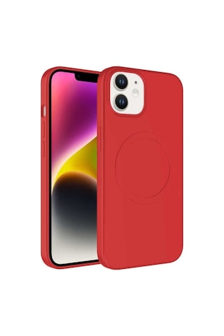 Apple Uyumlu iPhone 12 Kılıf M-safe Wireless Şarj Özellikli Pastel Renk Silikon Zore Plas Kapak Kırmızı