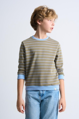 Alexandergardi Alexandergardı Çizgili Bisiklet Yaka Çocuk Sweatshirt Haki