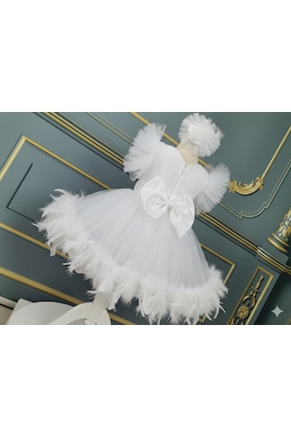 Star Kids Fashion Kız Çocuk Beyaz Otrişli Elbise,kız Çocuk Abiye Elbise