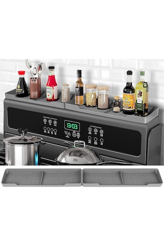 Hfambition Mıknatıslı Silikon Ocak Üstü Baharat Rafı, Pratik Ve Fonksiyonel Mutfak Organizer Siyah