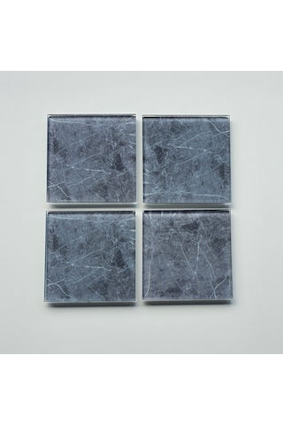 Decorita Cam Bardak Altlığı Gri Mermer Görünümlü 4'lü Takım 10 x 10 CM Gri