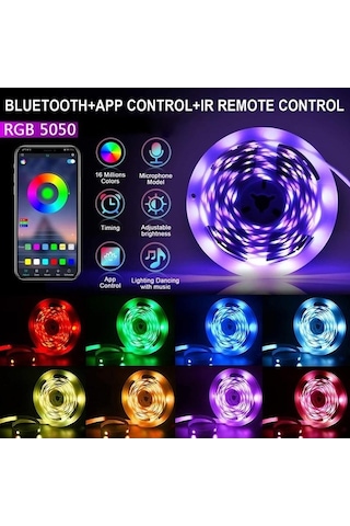 Novahub Usb Bluetooth Rgb Led Şerit Işıklar 1-8m, 5050 5v, Esnek, Tv Masaüstü Ekran Arka Işık, 3key-8m Çok Renkli Led Bant Fita Ev İçin Çok Renkli