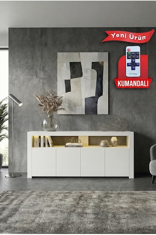 Sur Ledli Tv Ünitesi 164 Cm Beyaz Beyaz