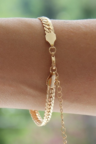 Gold Kare Zirkon Taşlı Bileklik Gold