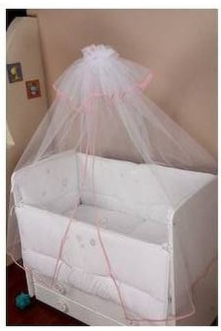 Hugoy Bebek beşik cibinliği ve demiri, cibinlik ince pembe