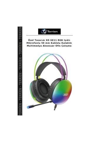 Özel Tasarım Xo Ge11 Rgb Işıklı Mikrofonlu 50 Mm Kablolu Kulaklık Multimedya Aksesuar Ofis Çalışma