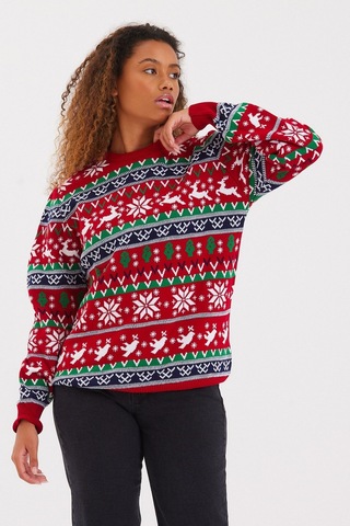 Tarz Cool Kadın Kırmızı-yeşil-beyaz Cristmas Yılbaşı Kazağı Kırmızı-yeşil-beyaz