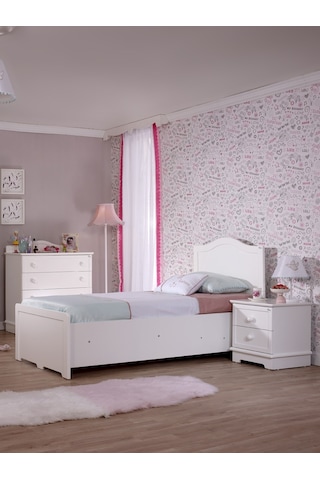 Meltem Kids Classy Beyaz Genç Odası Tek Kişilik Amortisörlü Karyola 100x200 cm