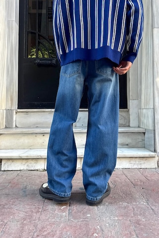Flaw Çizgili Baggy Fit Mavi Mavi