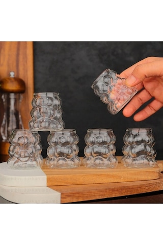 Kapris Boncuk Kahve Yanı Bardak 6'lı Mini Üzüm Bardak 75 Ml 8528 Şeffaf