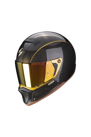 Scorpion Exo Hx1 Carbon Se Retro Motosiklet Kaskı Siyah Altın Siyah - Altın