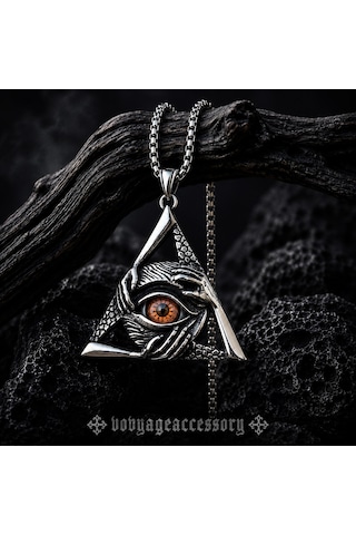 Paslanmaz Çelik Gotik Tasarım Triangle Gizemli Göz Üçgen Kolye Kırmızı