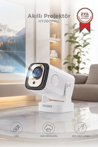 Premium Projeksiyon Cihazı Hy260 Pro Mini Beyaz Ev İçin Kompakt Geniş Ekran