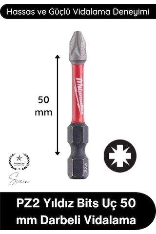 Vidalama Pz2 Yıldız Bits Uç 50 Mm Darbeli Vidalama Tornavida Aksesuarı Profesyonel Çelik Şok Emici