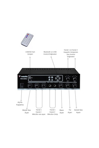 Westa Wm-605u 100w Mikser Amfi 2 Bölgeli 100v Bluetooth Usb Anfi - 9095369172346
