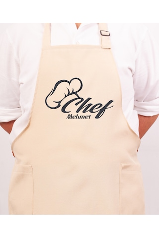 Mutfak Önlüğü Kişiye Ve İsme Özel Nakışlı Mutfak Önlüğü Şef 1 Farklı Renkler Krem