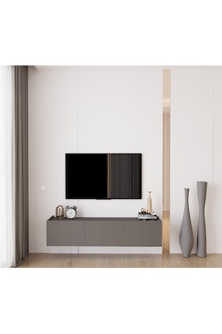 Capella Gri Mdf Country 3 Kapak Duvara Monte 140 Cm Tv Ünitesi