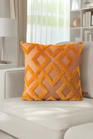 Bohem Özel Tasarım Punch Panç Desen Kare Dekoratif Kırlent Kılıfı 43x43 cm Mila Hardal