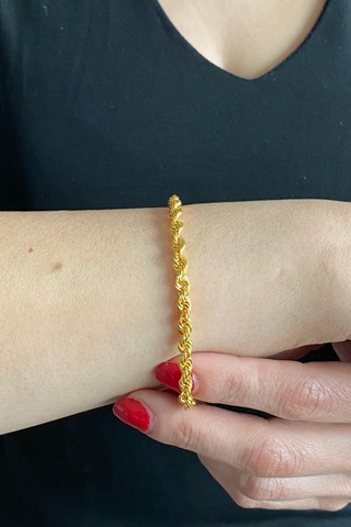 14 Ayar Altın Kalın Halat Zincir Bileklik 4 Mm Sarı Sarı Altın