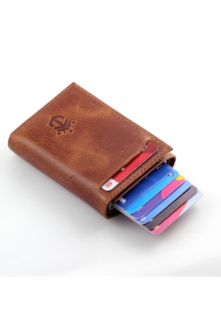 Ancora Leather Hakiki Deri Crazy Mekanizmalı Erkek Cüzdanı Taba