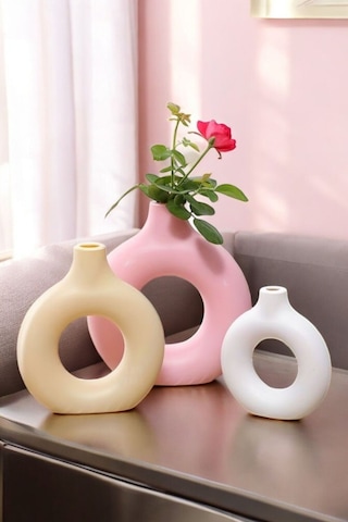 Beyaz Dekoratif Vazo Seti Obje Ev Dekorasyon Masa Üstü Dekor Vazo Seti Model 23 Cappuccino Pembe Beyaz Cappuccino Pembe Beyaz