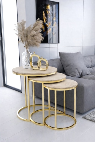 Armoni 3'lü C Zigon Gold Kaplama Traverten Mdf Mebran Demonte