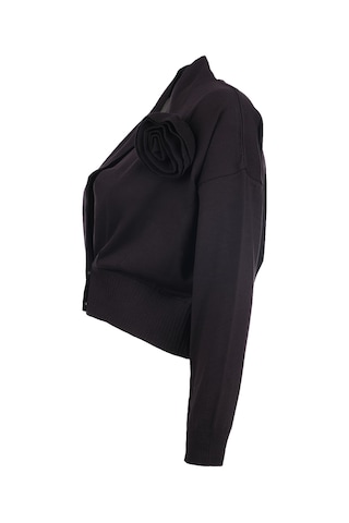 Unique Mode Minimalist V Yaka Uzun Kol Kadın Crop Hırka Siyah