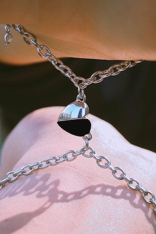 Siyah Beyaz Birleşen Kalpli Sevgili Bilekliği 1 Çift Bbb14 Çok Renkli