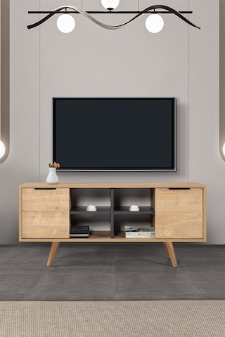 3319 Sina 130 Cm Ahşap Ayaklı , Metal Kulplu Tv Ünitesi , Safir - Antrasit , Tv Sehpası , Salon Safir - Antrasit