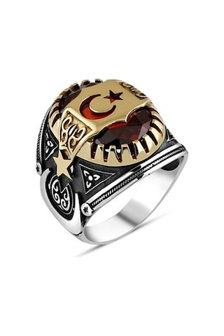 Ayyıldız Desenli Gümüş Erkek Yüzük