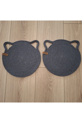 Antrasit Kedi Evcil Hayvan Mama Paspası / Pamuk Ip Hasır Kedi 26